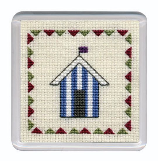 Picture of Beach Huts Coaster - Blue Stripe Cross Stitch Kit