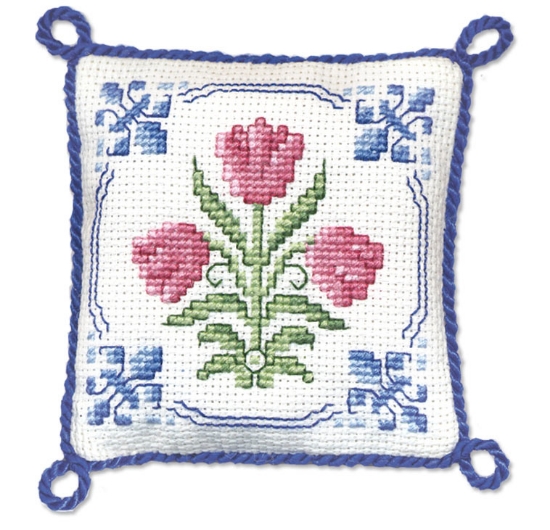 Picture of Delft Tulips Pincushion Cross Stitch Kit