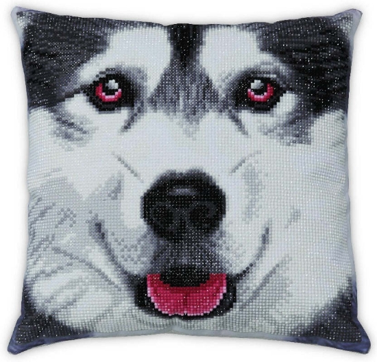 Picture of Alaskan Malamute Dog Face - 30x30cm Crystal Art Cushion Kit