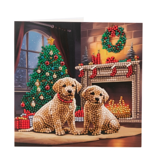 Picture of Waiting for Santa Puppies - 18x18cm Crystal Art Card