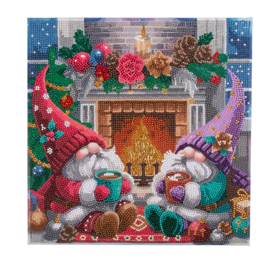 Picture of Fireside Cheer Gnomes 30cm x 30cm Crystal Art Framed Canvas