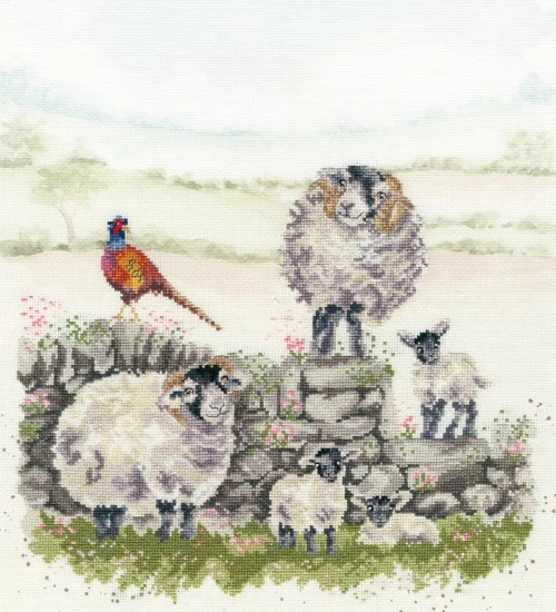 Picture of Green Pastures Sheep Lamb Pheasant - (Hannah Dale) Cross Stitch Kit By Bothy Threads
